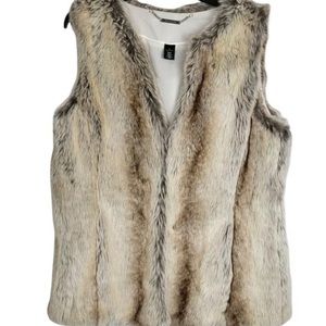 White House Black Market Women's Faux Fur Vest Gray Beige SZ L